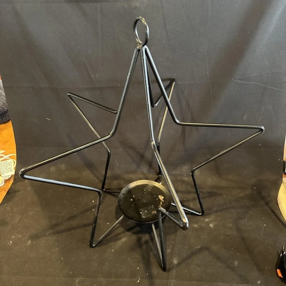 Amish Made Wrought Iron 3D Star Pillar Candle Holder, 17